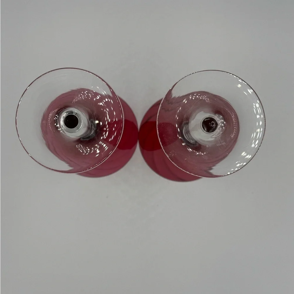Garda Rose Theresienthal 1960s Cranberry Optic Swirl Wine/Water Glasses set of 2